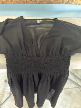 ASOS Black Sheer Smocked Blouse Us size 0